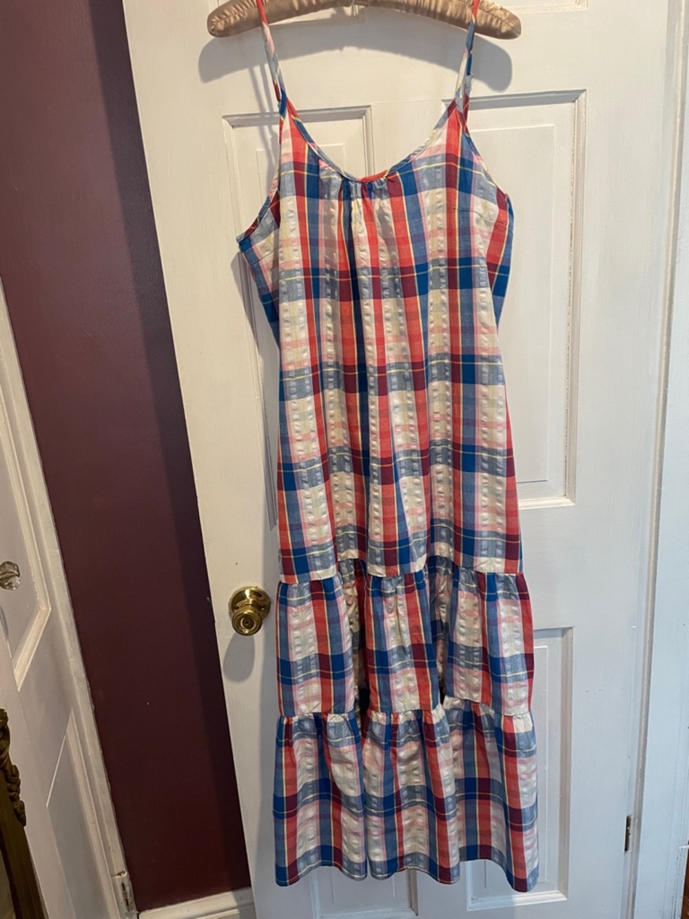 Plaid Tiered Maxi Sundress in Red, Blue & White